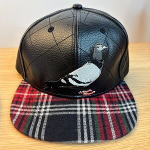 Staple Black Faux Leather Pigeon Patch & Plaid Brim‎ NWOT